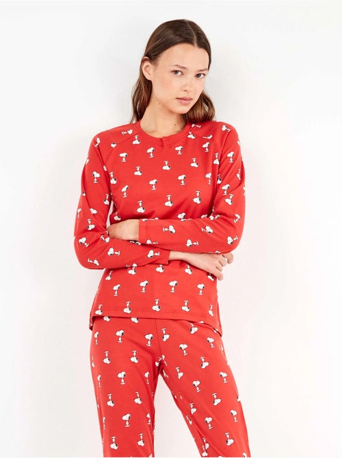 Pijama largo de snoopy microestampado con algodón - Kiabi Pijama largo de snoopy microestampado con algodón - Kiabi