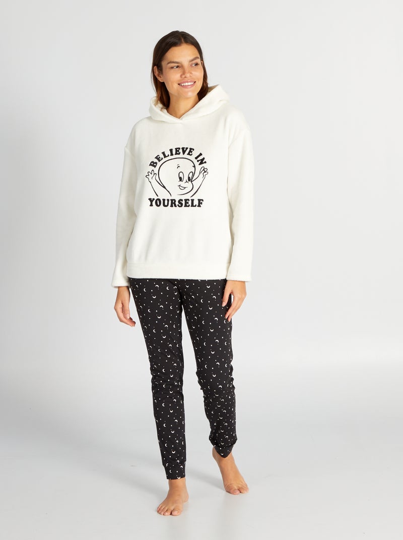 Pijama largo de sudadera polar + pantalón de punto 'Casper'- 2 piezas BLANCO - Kiabi