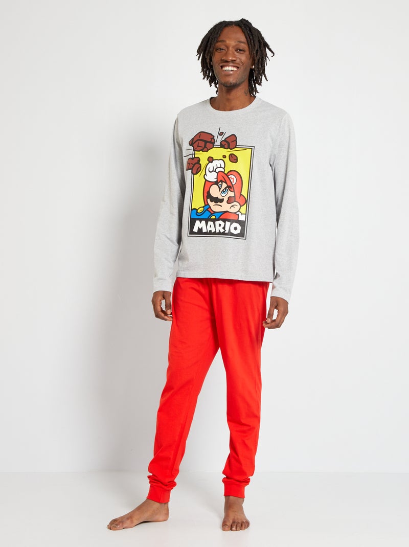 Pijama largo de 'Super Mario' de punto - 2 piezas gris/rojo - Kiabi