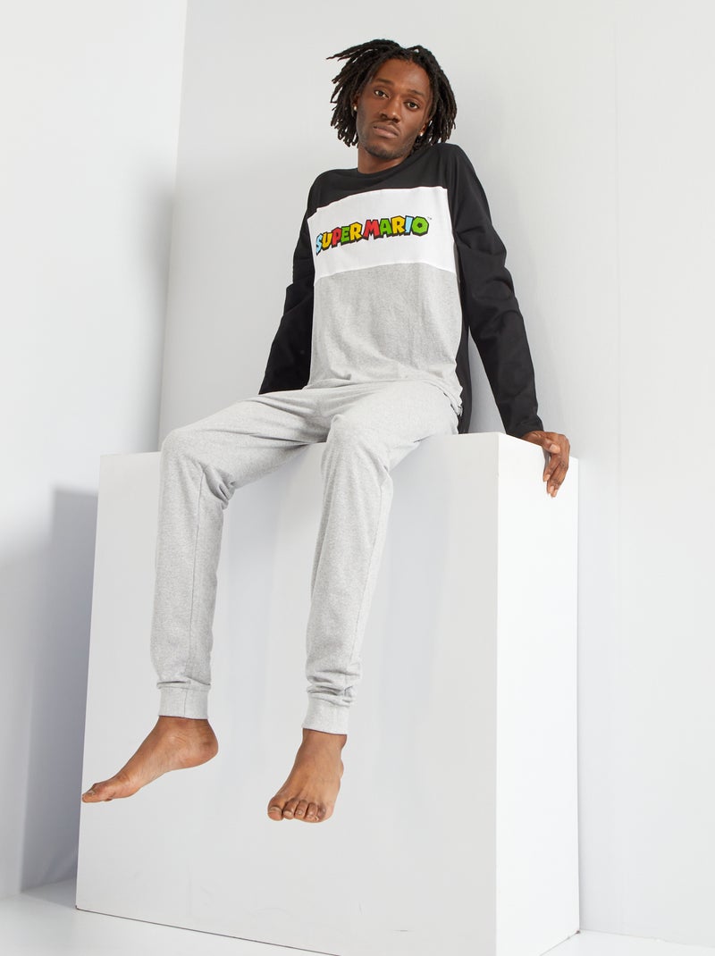 Pijama largo de 'Super Mario' de punto - 2 piezas negro/gris - Kiabi