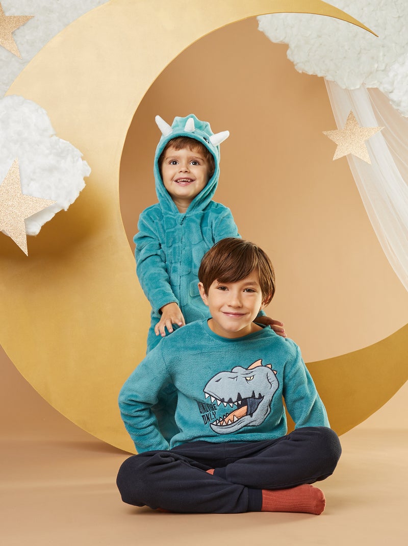 Pijama largo de tejido polar - 2 piezas AZUL - Kiabi