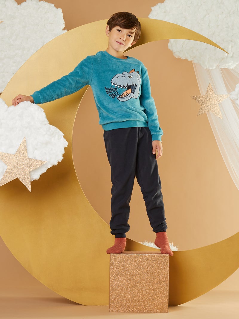 Pijama largo de tejido polar - 2 piezas AZUL - Kiabi