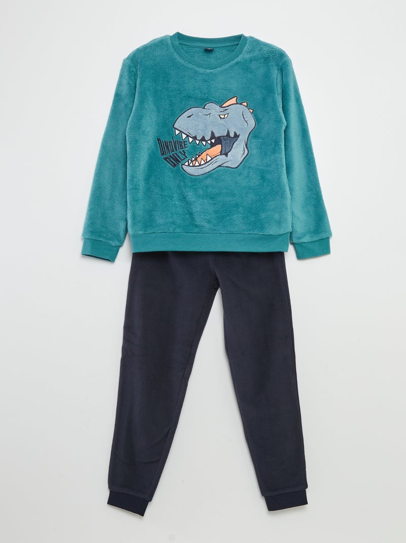 Pijama largo de tejido polar - 2 piezas AZUL - Kiabi