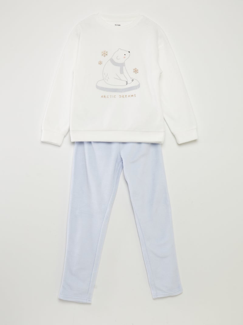 Pijama largo de tejido polar - 2 piezas BLANCO - Kiabi