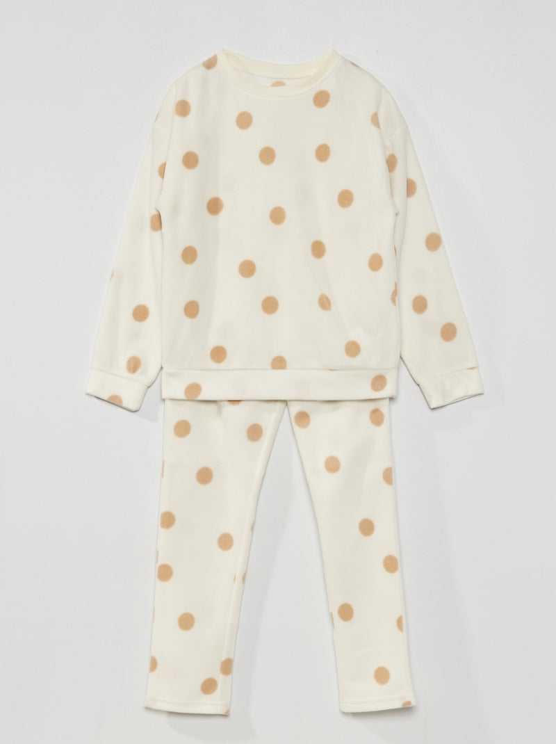Pijama largo de tejido polar - 2 piezas BLANCO - Kiabi