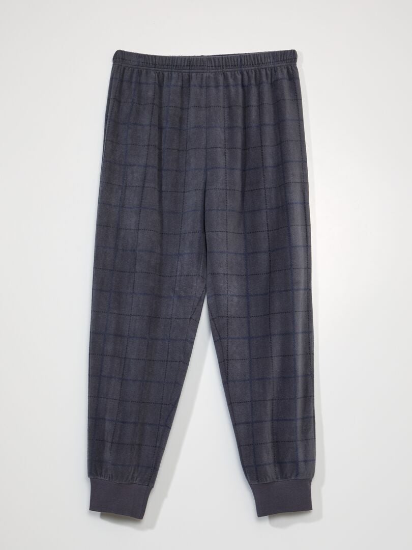 Pijama largo de tejido polar - 2 piezas gris/marino - Kiabi