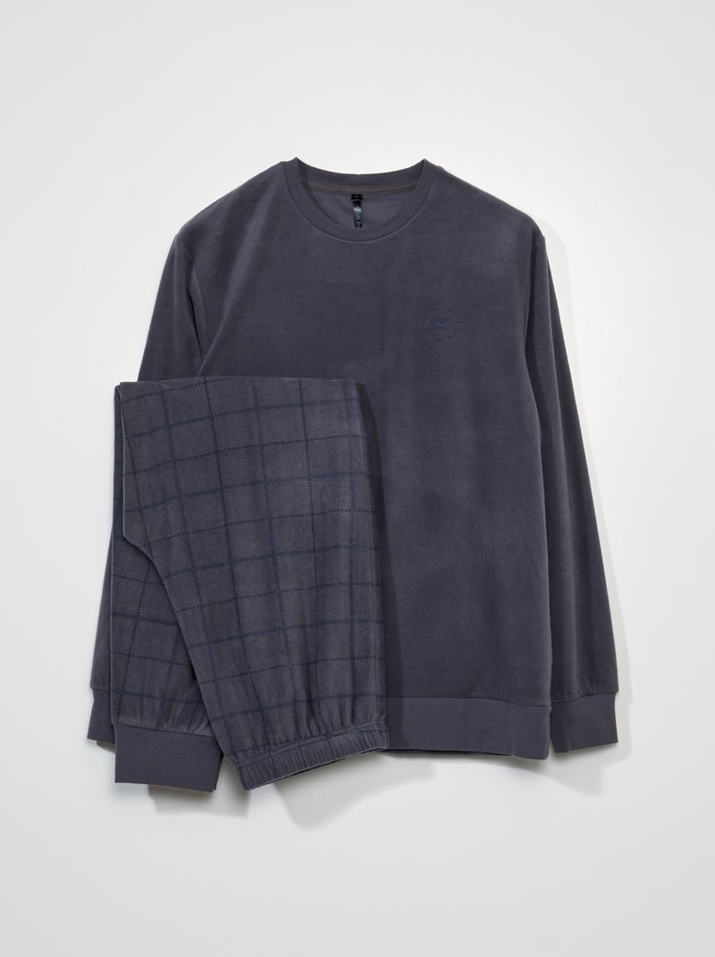 Pijama largo de tejido polar - 2 piezas gris/marino - Kiabi