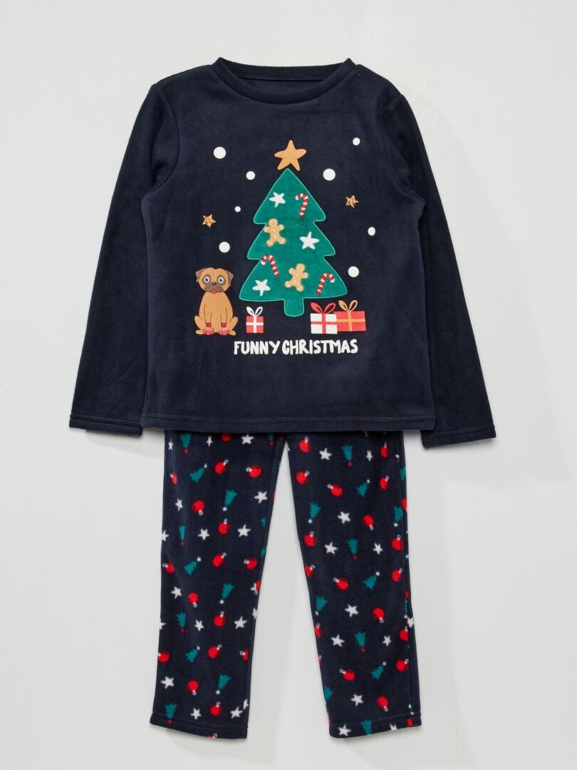 Pijama largo de tejido polar 'Navidad' AZUL - Kiabi