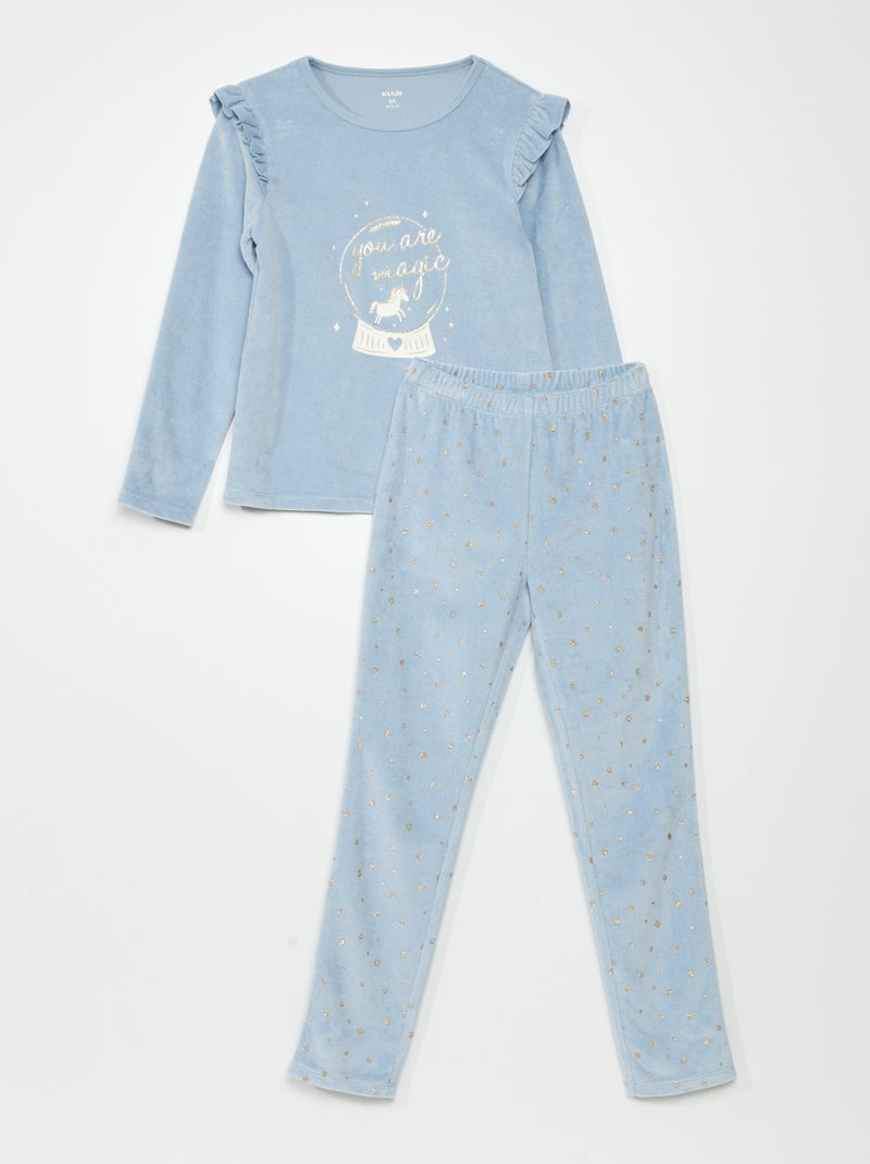 Pijama largo de terciopelo - 2 piezas AZUL - Kiabi