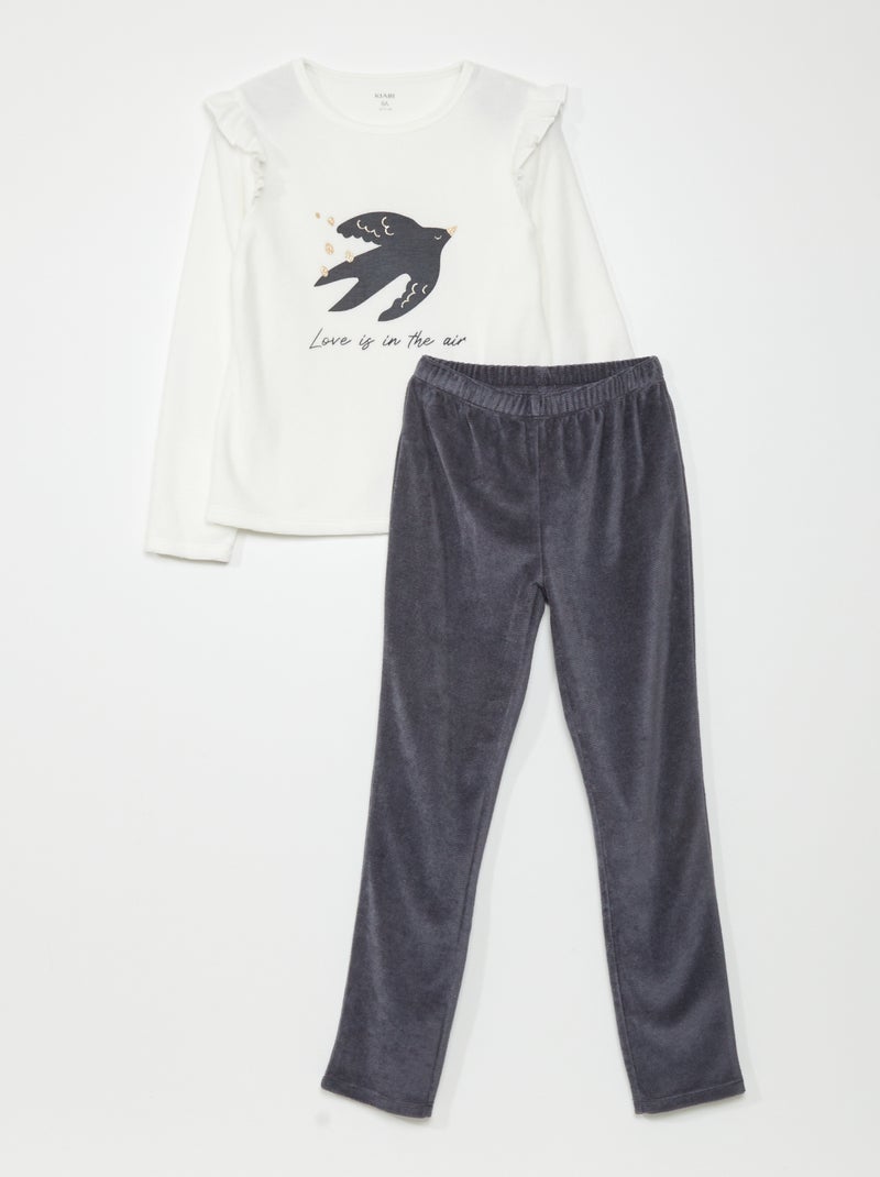 Pijama largo de terciopelo - 2 piezas BLANCO - Kiabi