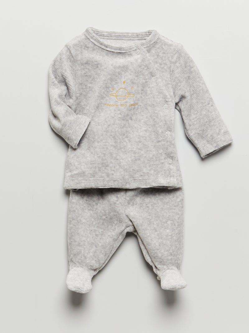 Pijama largo de terciopelo - 2 piezas GRIS - Kiabi