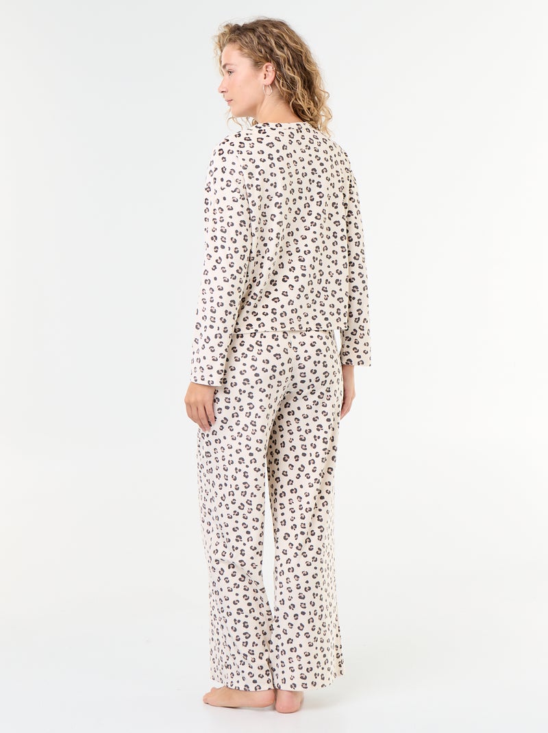 Pijama largo de terciopelo acanalado - 2 piezas Blanco - Kiabi