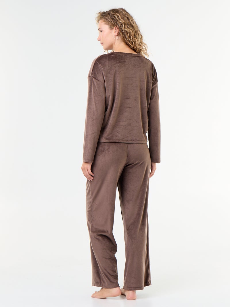 Pijama largo de terciopelo acanalado - 2 piezas Marron - Kiabi