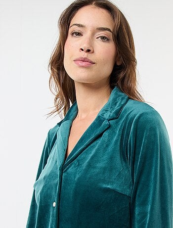 Pijama largo de terciopelo camisa + pantalón - 2 piezas