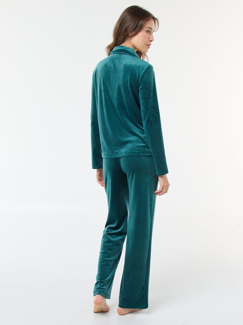 Pijama largo de terciopelo camisa + pantalón - 2 piezas Verde - Kiabi