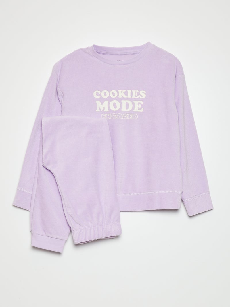 Pijama largo de terciopelo con mensaje  - 2 piezas PURPURA - Kiabi