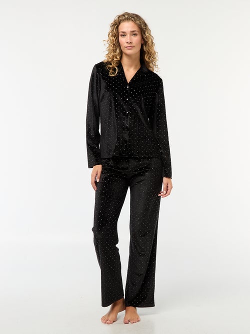 Pijama largo de terciopelo con motivo de puntos dorados - 2 piezas - Kiabi