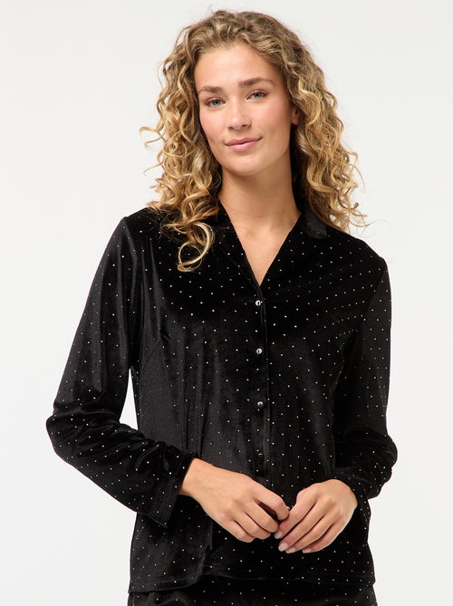 Pijama largo de terciopelo con motivo de puntos dorados - 2 piezas - Kiabi