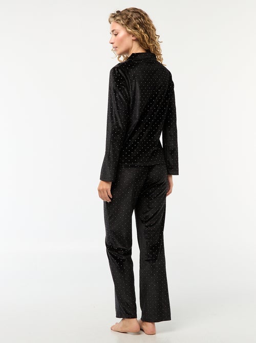 Pijama largo de terciopelo con motivo de puntos dorados - 2 piezas - Kiabi