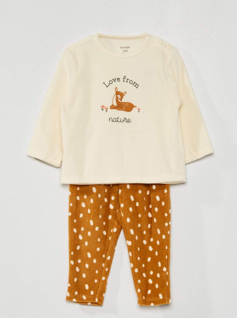 Pijama largo de terciopelo estampado BLANCO - Kiabi
