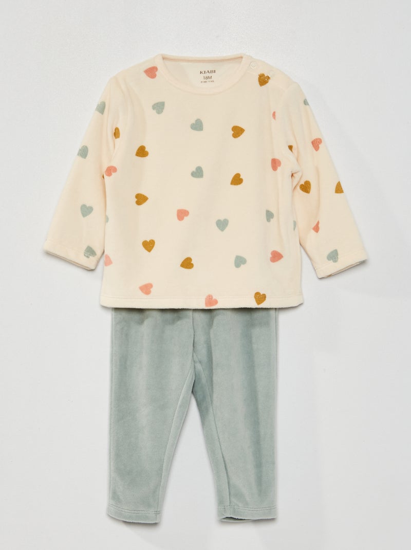 Pijama largo de terciopelo estampado BLANCO - Kiabi