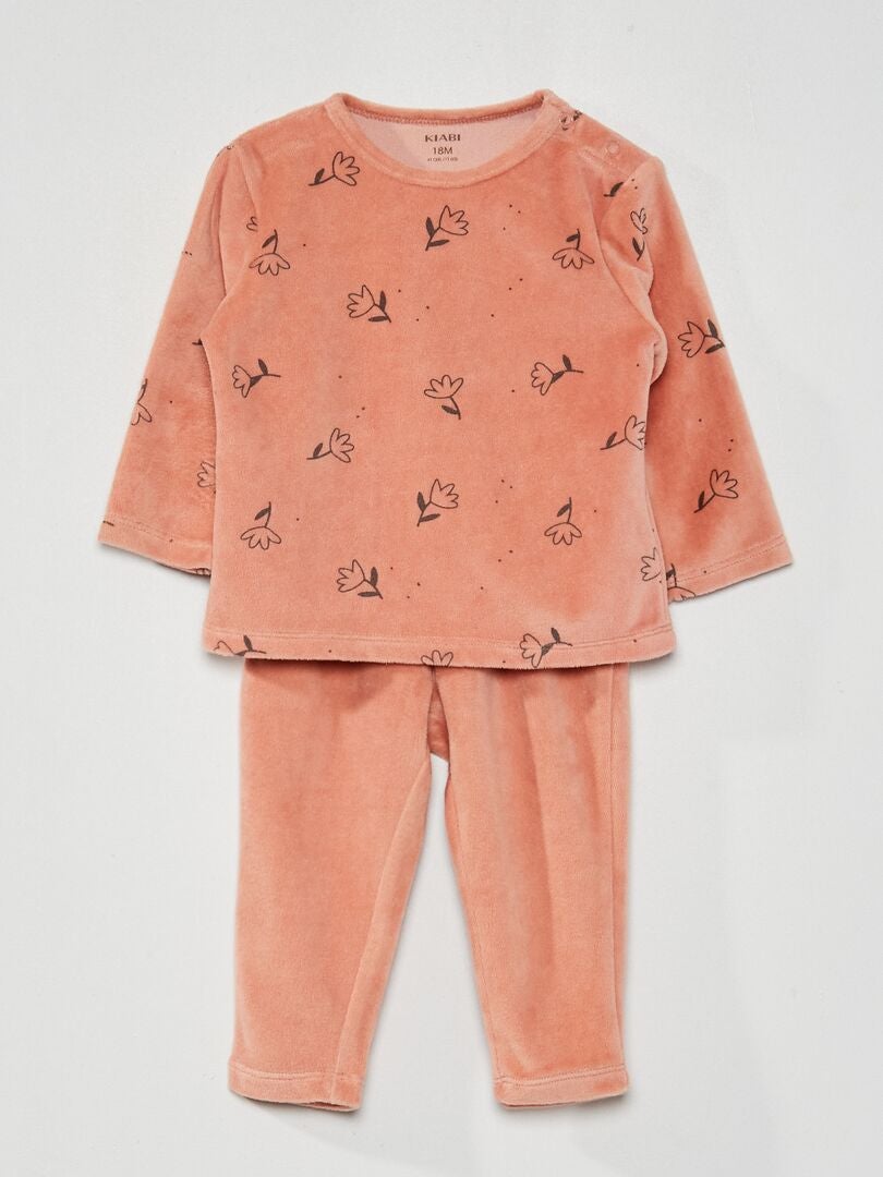 Pijama largo de terciopelo estampado ROSA - Kiabi