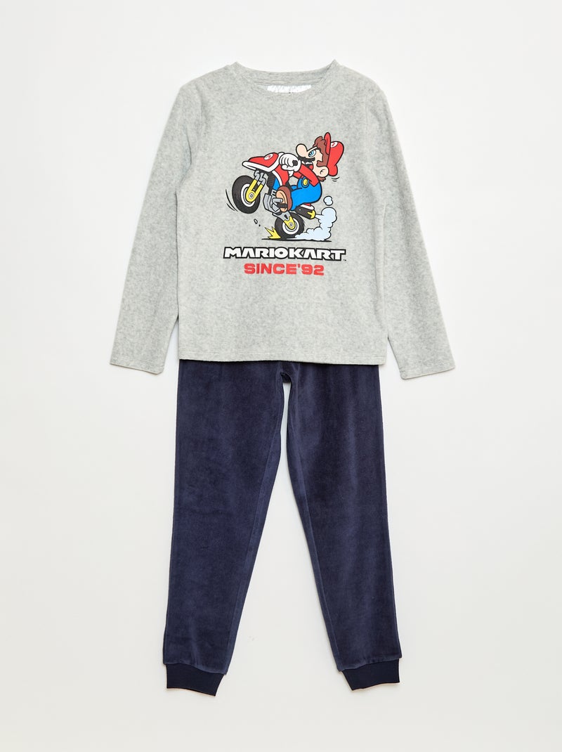 Pijama largo de terciopelo 'Mario Kart' camiseta + pantalón - 2 piezas Gris - Kiabi