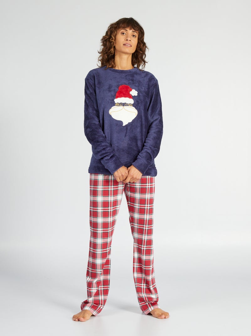 Pijama largo de terciopelo Navidad - 2 piezas AZUL - Kiabi