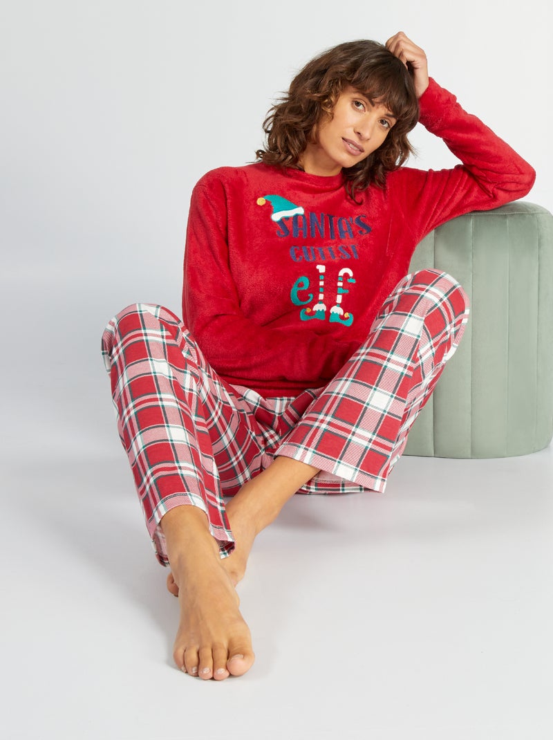 Pijama largo de terciopelo Navidad - 2 piezas ROJO - Kiabi