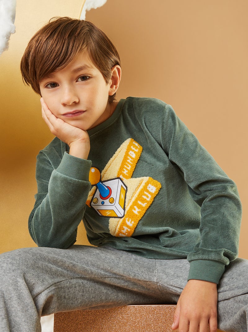 Pijama largo de terciopelo VERDE - Kiabi