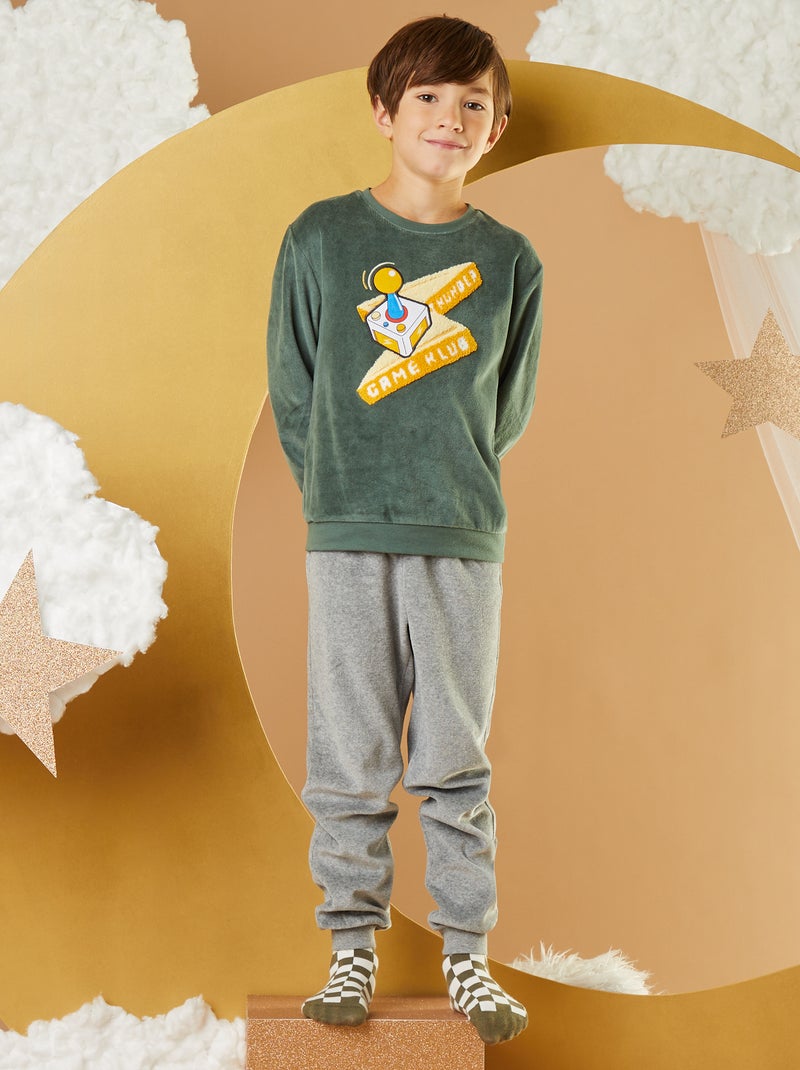 Pijama largo de terciopelo VERDE - Kiabi