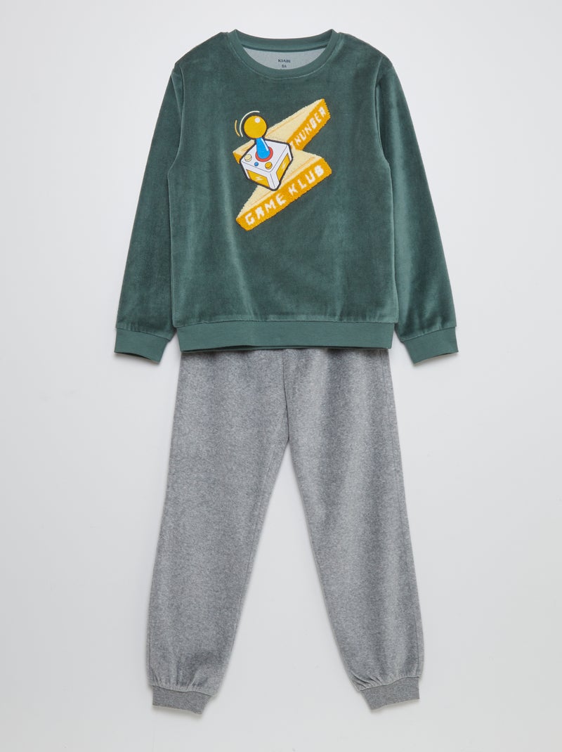 Pijama largo de terciopelo VERDE - Kiabi