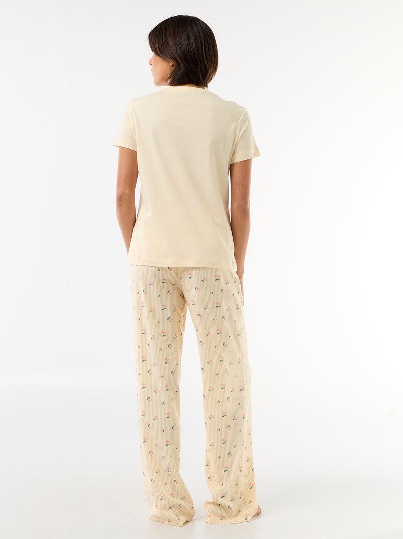 Pijama largo estampado - 2 piezas Amarillo - Kiabi