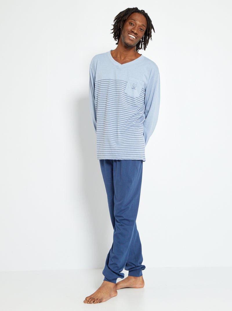 Pijama largo estampado - 2 piezas azul - Kiabi