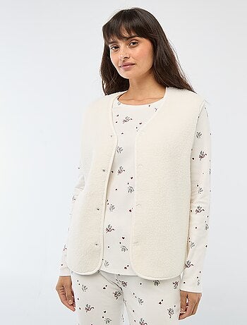 Pijama largo estampado + chaleco sin mangas - 3 piezas