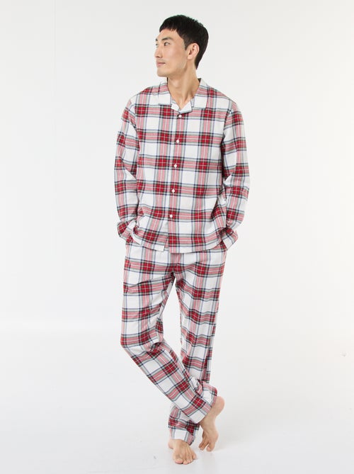 Pijama largo estampado de cuadros - 2 piezas - Kiabi