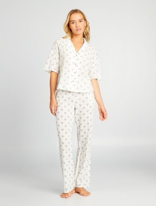 Pijama largo estampado de gasa de algodón - Kiabi