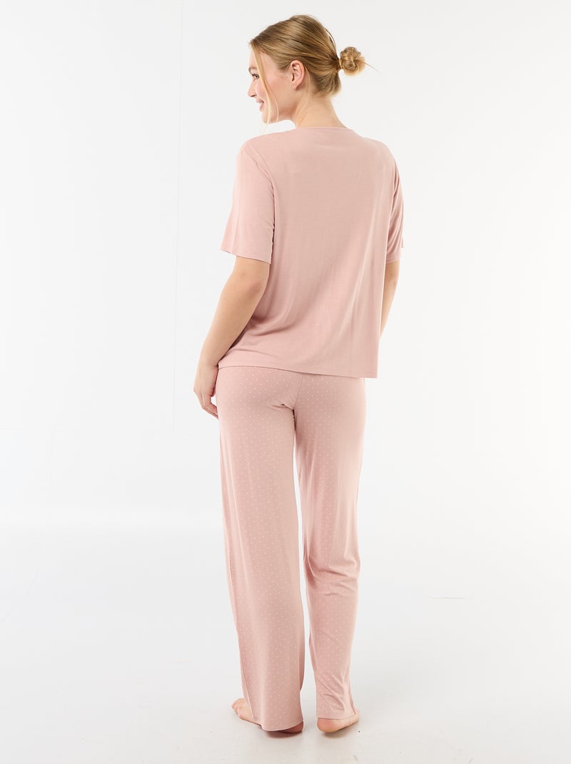 Pijama largo estampado de lunares - 2 piezas Rosa - Kiabi