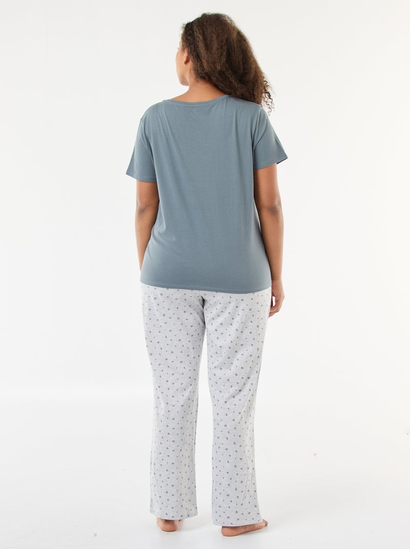 Pijama largo estampado floral - 2 piezas Gris - Kiabi