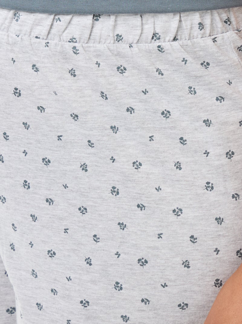 Pijama largo estampado floral - 2 piezas Gris - Kiabi