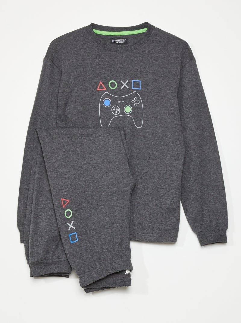 Pijama largo estampado 'gamer' - 2 piezas GRIS - Kiabi