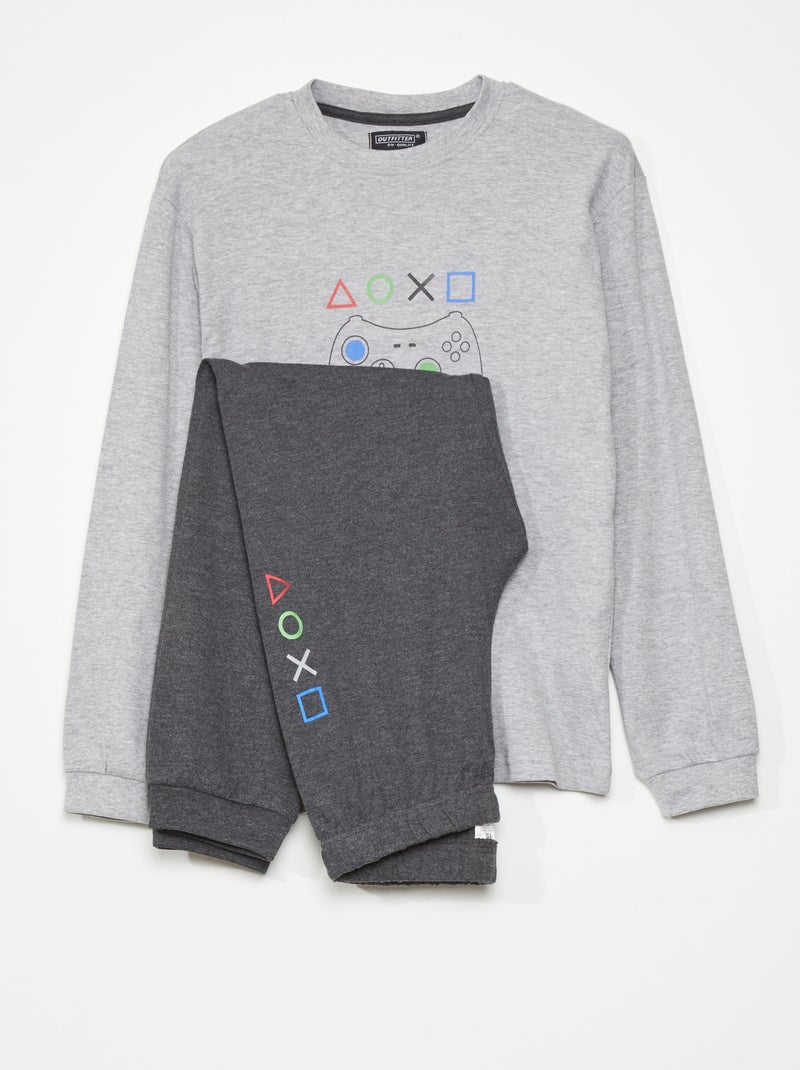 Pijama largo estampado 'gamer' - 2 piezas GRIS - Kiabi