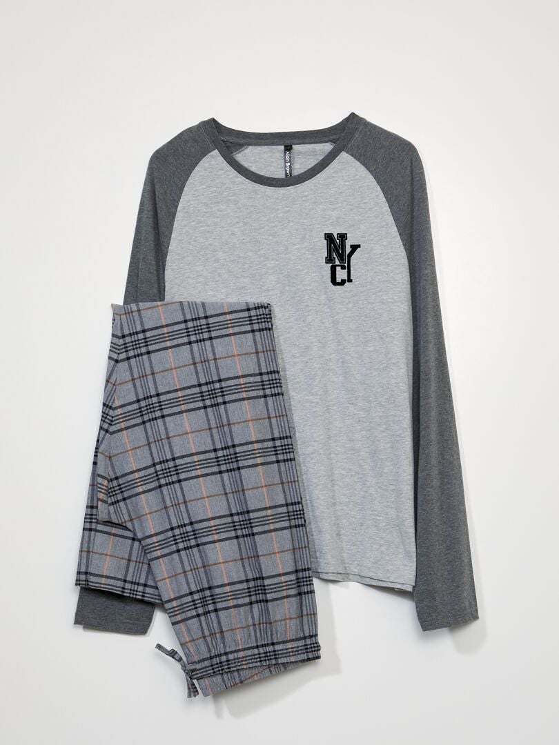 Pijama largo estampado NYC - 2 piezas gris/gris - Kiabi