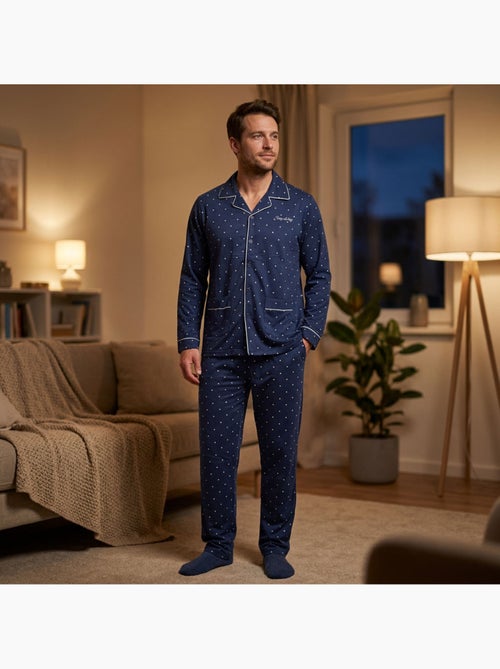 Pijama Largo Hombre Botones Cuello Camisa Suave OZABI - Kiabi Pijama Largo Hombre Botones Cuello Camisa Suave OZABI - Kiabi