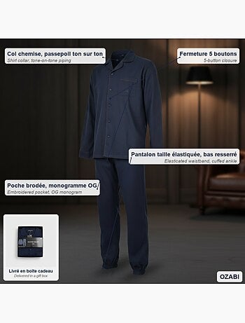 Pijama Largo Hombre Botones OLIVER GRANT PARIS Algodón