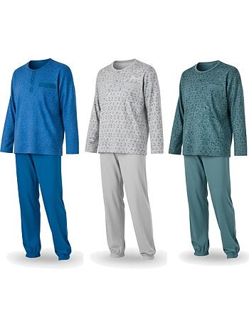 Pijama largo hombre ozabi pack de 3, cuello abotonado estampado