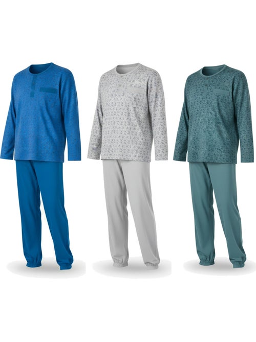 Pijama largo hombre ozabi pack de 3, cuello abotonado estampado - Kiabi