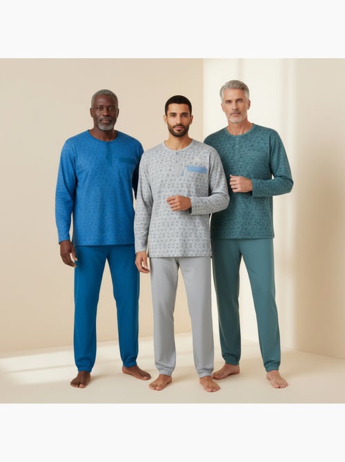 Pijama largo hombre ozabi pack de 3, cuello abotonado estampado - Kiabi