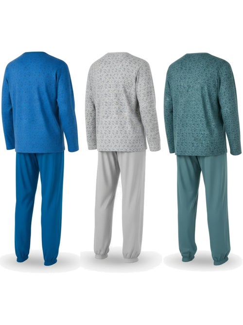 Pijama largo hombre ozabi pack de 3, cuello abotonado estampado - Kiabi