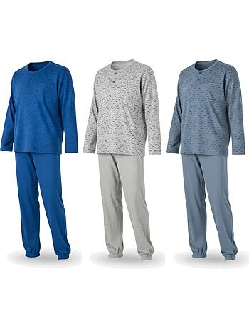 Pijama largo hombre ozabi pack de 3, cuello abotonado estampado
